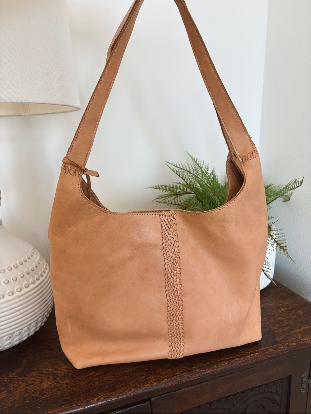 The Sak Huntley Tan Braided Leather Hobo Shoulder Bag